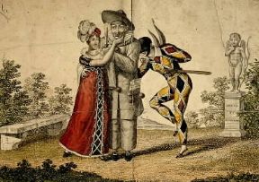 Commedia. Scena di commedia italiana rappresentata in Francia.De Agostini Picture Library / A. Dagli Orti