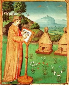 Georgiche. Virgilio che descrive la vita delle api in una miniatura del sec. XV (Digione, BibliothÃ©que Municipale).De Agostini Picture Library/M. Seemuller