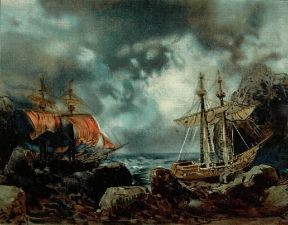 Richard Wagner. Scenografia di Max BrÃ¼kner per Il vascello fantasma (Bayreuth, R. Wagner Museum).De Agostini Picture Library/A. Dagli Orti