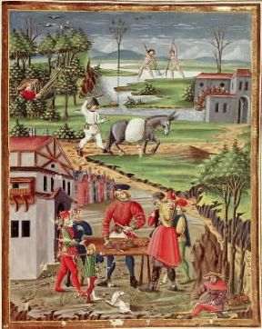 Cristoforo De Predis . Scena di vita agreste in una miniatura dal libro De Sphaera (Modena, Biblioteca Estense).De Agostini Picture Library/U. Orlandini