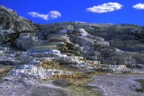Parco Nazionale di Yellowstone. Le Mammoth Hot Springs, sorgenti d'acqua calda dalla tipica conformazione a gradinata.De Agostini Picture Library/W. Buss