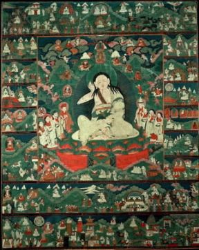 Tibet. Pittura su tela raffigurante una scena della vita di Milarepa, poeta e monaco del sec. XI (Parigi, MusÃ©e Guimet).De Agostini Picture Library