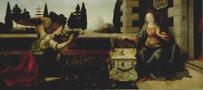 Leonardo da Vinci. Annunciazione (Firenze, Uffizi).De Agostini Picture Library