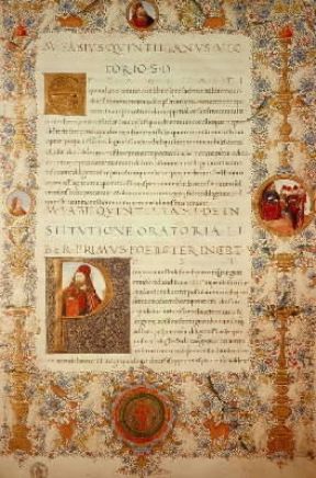 Marco Fabio Quintiliano. Una pagina dell'Institutio oratoria, opera fondamentale del retore latino (Firenze, Biblioteca Laurenziana).De Agostini Picture Library/D. Pineider