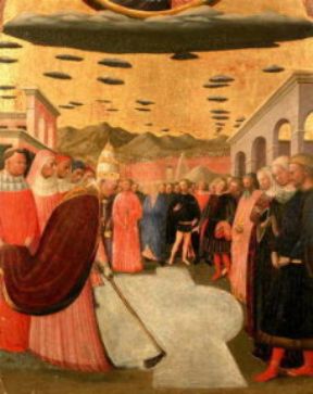 Liberio. Papa Liberio fonda la basilica di S. Maria ad Nives, opera di Masolino da Panicale (Napoli, Galleria Nazionale di Capodimonte).De Agostini Picture Library/A. Dagli Orti