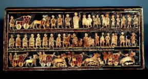 Mesopotamia. Pannello a intarsio di conchiglie e lapislazzuli, noto come 