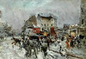 Giovanni Boldini . Uscita da un ballo mascherato a Montmartre (1875; Ferrara, Museo Boldini).De Agostini Picture Library/G.Nimatallah