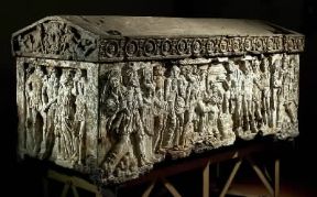 Funerario. Sarcofago etrusco di Torre Severo con scena raffigurante Ulisse e Achille (Orvieto, Musei Civici).De Agostini Picture Library/G. Dagli Orti