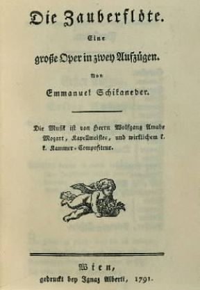 Il flauto magico. Frontespizio del libretto di E. Schikaneder in un'edizione viennese del 1791 (Vienna, SocietÃ  Amici della Musica).De Agostini Picture Library/A. Dagli Orti
