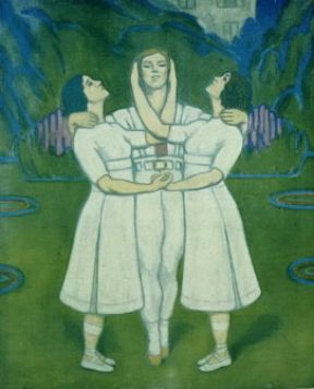 Jeux . T. Karsavina, V. Nijinskij e L. Schollar si esibiscono nel poema danzato (acquerello di V. Gross; Parigi, MusÃ©e des Arts DÃ©coratifs).De Agostini Picture Library/G. Dagli Orti