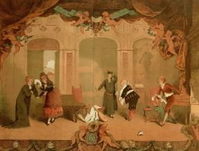 Italia . Scenografia per una rappresentazione del Barbiere di Siviglia di G. Rossini (Vienna, Museen der Stadt).De Agostini Picture Library/A. Dagli Orti