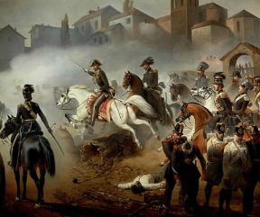 Guerre di indipendenza italiane . Un momento della battaglia di Pastrengo (30 aprile 1848) in un dipinto del sec. XIX (Torino, Museo del Risorgimento).De Agostini Picture Library/G. Dagli Orti