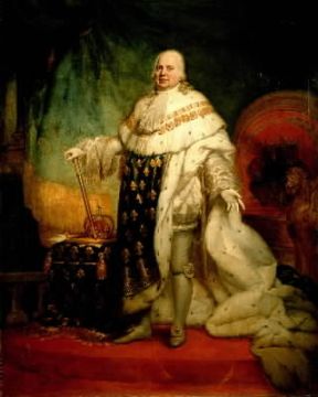 Luigi XVIII ritratto da P.-N. GuÃ©rin con il manto dell'incoronazione (Versailles, Palazzo Reale).De Agostini Picture Library/G. Dagli Orti