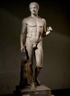 Policleto il Vecchio. Doriforo, copia romana conservata nel Museo Archeologico Nazionale di Napoli.De Agostini Picture Library/G. Dagli Orti