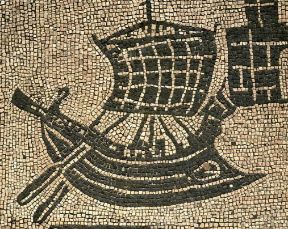 Mosaico. Nave carica di mercanzie in un particolare del mosaico pavimentale del cosiddetto 