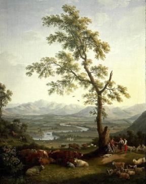 Jakob-Philipp Hackert, detto Hackert d'Italia. Primavera. Vista sul Volturno e sul Matese (collezione privata).De Agostini Picture Library / A. Dagli Orti