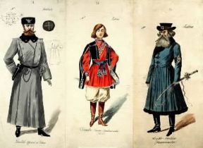 Umberto Giordano. Bozzetti di costumi maschili per la prima rappresentazione di Fedora.De Agostini Picture Library / A. Dagli Orti