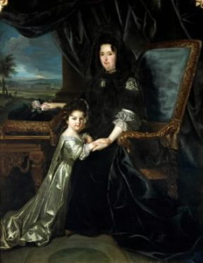 FranÃ§oise d'Aubigne, marchesa di Maintenon in un ritratto d'epoca con la nipote FranÃ§oise-Amable d'AubignÃ©.De Agostini Picture Library/G. Dagli Orti