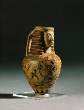Ariballo. Ariballo corinzio in forma di testa femminile (Parigi, Louvre).De Agostini Picture Library/G. Dagli Orti