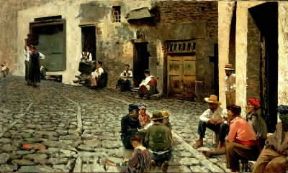 Macchiaioli. Chiacchiere a Riomaggiore di Telemaco Signorini (Livorno, Collezione Angiolini).De Agostini Picture Library/N. Grifoni