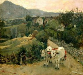 Toscana. Buoi a Pietramala di T. Signorini (Milano, Galleria d'Arte Moderna).De Agostini Picture Library/A. Dagli Orti