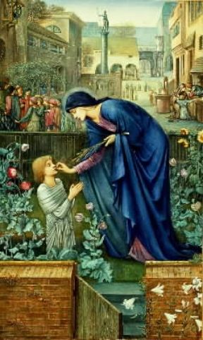 Preraffaellismo. Un'opera di E. Burne-Jones, protagonista della seconda fase del movimento:La novella della priora (Wilmington, Delaware Art Museum).Wilmington, Delaware Art Museum
