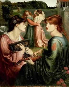 Preraffaellismo. Salotto sul prato di D. G. Rossetti (Manchester, City Art Galleries).Manchester, City Art Galleries