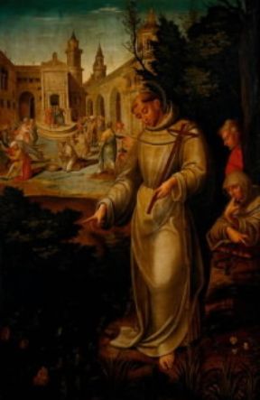 S. Antonio di Padova. Il santo raffigurato in un dipinto portoghese del sec. XVI mentre parla ai pesci (Lisbona, Museu de Arte Antiga).De Agostini Picture Library/G. Dagli Orti