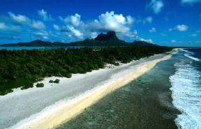 Barriera corallina. Veduta di un tratto della barriera corallina dell'isola di Bora- Bora.De Agostini Picture Library/W. Buss