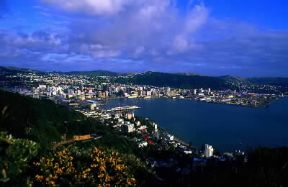 Wellington. Veduta dell'abitato sulla sponda occidentale della baia di Port Nicholson.De Agostini Picture Library/G. SioÃ«n