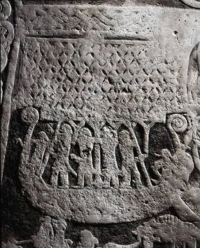 Vichingo. Battello vichingo raffigurato in una pietra vichinga (Stoccolma, Historiska Museet).De Agostini Picture Library/A. Dagli Orti