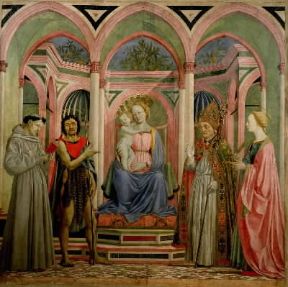 Domenico Veneziano . Madonna in trono con il Bambino e Santi. Pannello centrale della pala per S. Lucia de' Magnoli (Firenze, Uffizi).De Agostini Picture Library/G. Dagli Orti