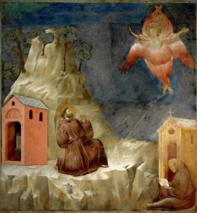 Giotto. Dal ciclo degli affreschi delle Storie francescane nella chiesa superiore di S. Francesco in Assisi:S. Francesco riceve le stimmate alla Verna.De Agostini Picture Library / G. Dagli Orti