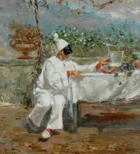 Pulcinella. Pulcinella e il vino di Giovanni Panza (Napoli, Fondo De Mura).De Agostini Picture Library/L. Romano