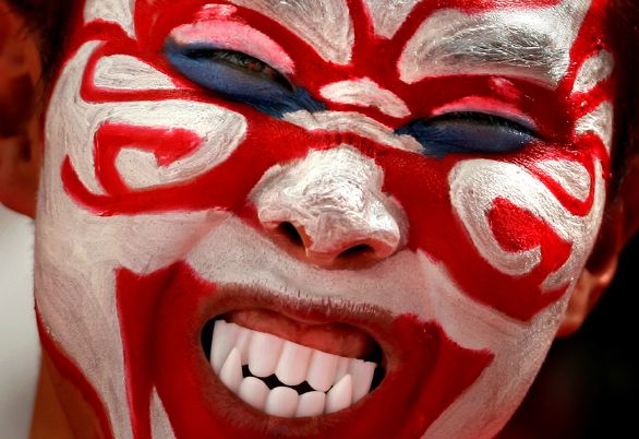 Mondiali di calcio: tifoso della Corea del Sud Tifoso della Nazionale di calcio sudcoreana durante una partita ai Mondiali di calcio.