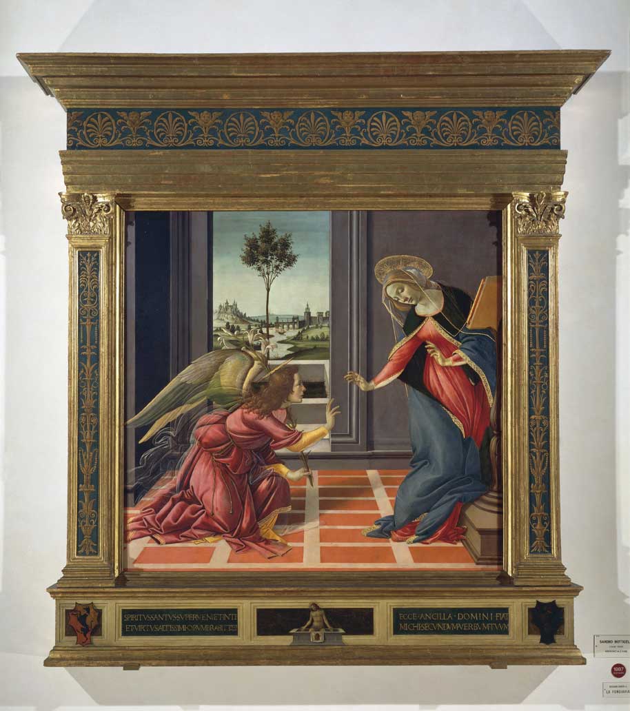 Annunciazione, Botticelli Annunciazione, 1489 ca., tempera su tavola di Sandro Botticelli (1445-1510). Pala d'altare per la cappella di famiglia di Francesco Guardi.
© De Agostini Picture Library.