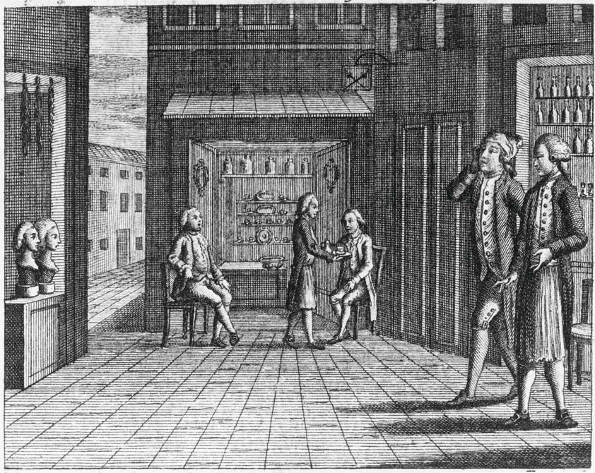 'La bottega del daffè', Carlo Goldoni, incisione Scena tratta dalla commedia 