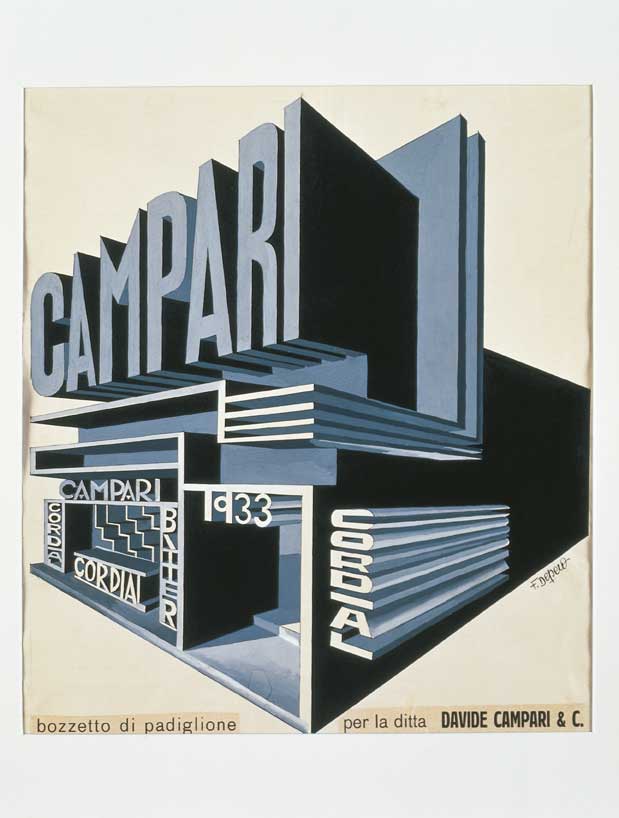 Progetto per Cordial Bitter Campari, Fortunato Depero Progetto per il padiglione pubblicitario della Cordial Bitter Campari, Fortunato Depero, 1933. Tempera e collage su cartoncino.
De Agostini Picture Library