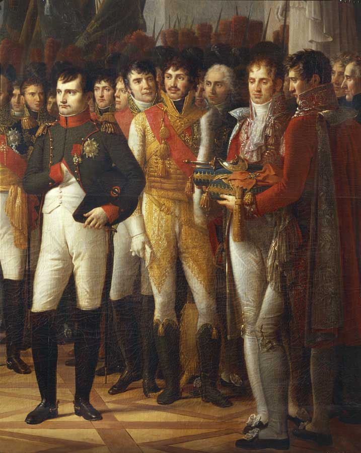 Napoleone e i deputati del Senato, Berlino Napoleone I° riceve i deputati del Senato conservatore al palazzo reale di Berlino il 19 novembre 1806, particolare con Napoleone e i suoi marescialli, olio su tela di René Berthon (1776-1859).
© De Agostini Picture Library.