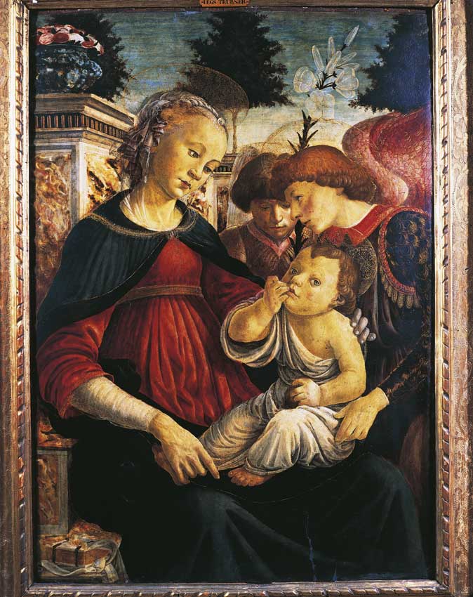 Madonna col Bambino e due Angeli, Botticelli Madonna col Bambino e due Angeli, pittura su legno di Sandro Botticelli (1445-1510).
© De Agostini Picture Library.