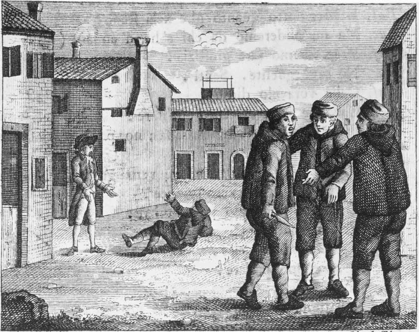 'Le Baruffe chiozzotte', Carlo Goldoni, incisione Scena tratta dalla commedia 