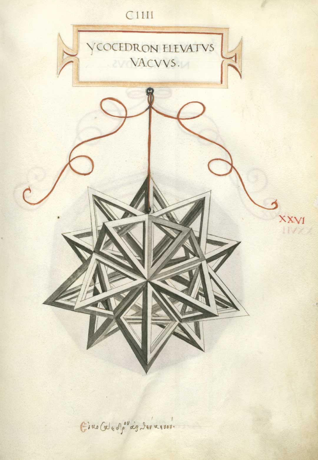 La divina proporzione, Leonardo Da Vinci La divina proporzione (De divina proportione) di Luca Pacioli. Tavola XXVI, folio 104 recto. Icosaedro elevato vuoto (Ycocedron elevatvs vacvvs). Disegno attribuito a Leonardo da Vinci.
© Veneranda Biblioteca Ambrosiana/De Agostini Picture Library 