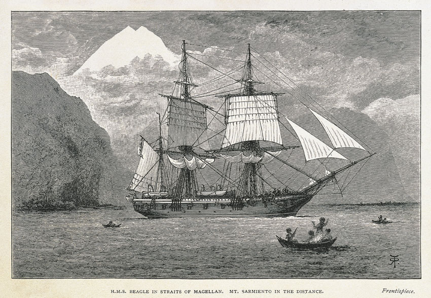 Il Beagle nello Stretto di Magellano. Illustrazione dal 